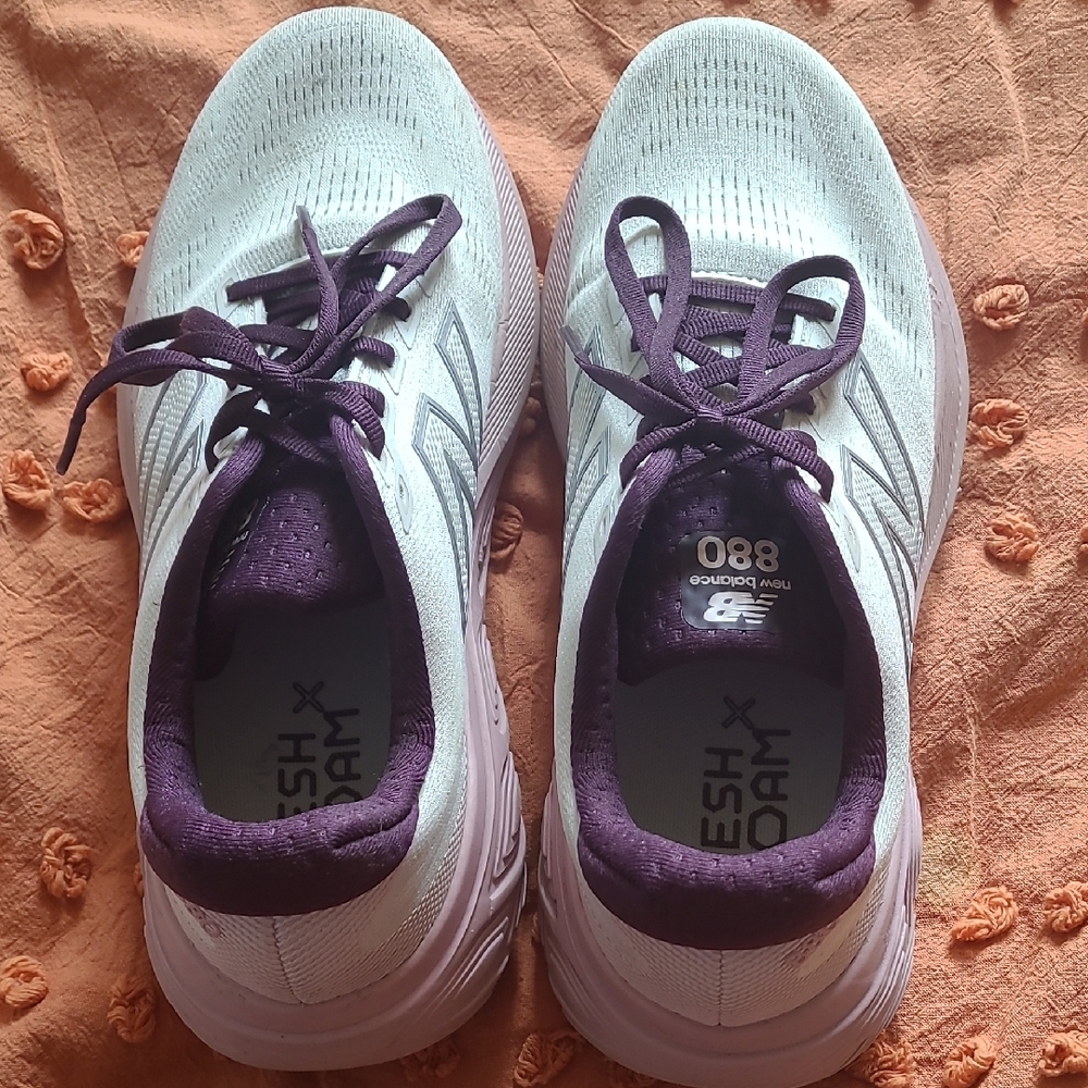 New Balance White and Purple Athletic Shoes